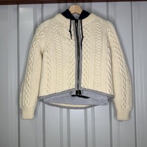 Harvey Faircloth Sweater Womens XS Cream Cable Knit Wool Blend Hoodie Jacket Zip